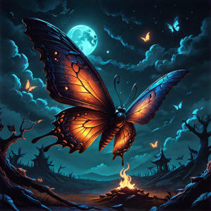 Burning butterfly in night sky.png
