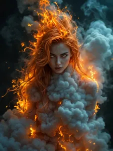 Lady in fire and smoke - 1.webp