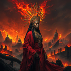 African Goddess of the Flame over burning ancient city.jpg