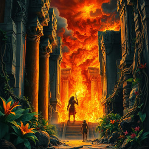 Vicious firestorm in giant temple in African jungle.jpg