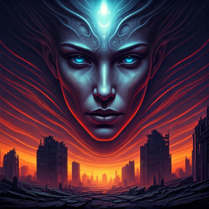 Face of the Goddess of Destruction in the sky over apocalyptic city.jpg
