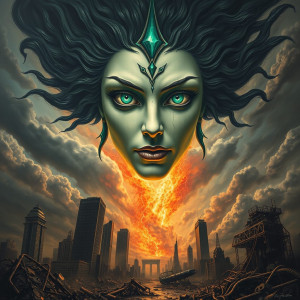 Face of the Goddess of Disaster in the sky over apocalyptic landscape.jpg