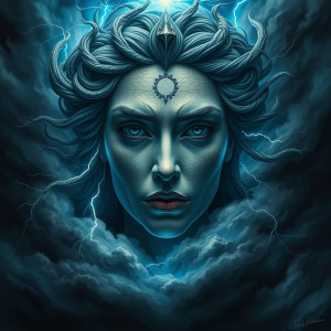 Face of the Goddess of Disaster in the sky over vicious tempest.jpg