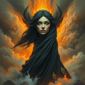 Face of the Goddess of Disaster in the sky over volcanic eruption.jpg