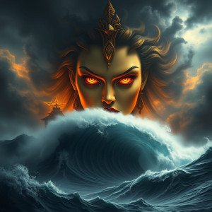 Face of the Goddess of Disaster in the sky over vicious tsunami.jpg