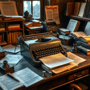 Vintage typewriter on the table in old writer's den.jpg