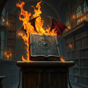 Burning demonic grimoire in magical library.jpg