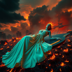 Beautiful woman laying on a burning grid.jpg