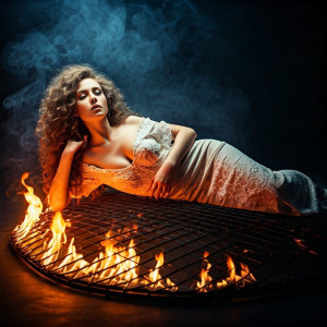 Beautiful woman laying on a burning grid - 1.jpg
