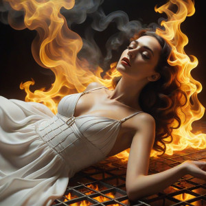 Beautiful woman laying on a burning grid - 3.jpg
