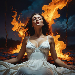 Beautiful woman laying next t o a burning flame.jpg