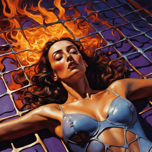 Beautiful woman laying on a burning grid - 8.jpg