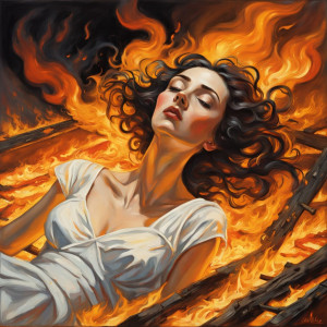 Beautiful woman laying on a burning pyre.jpg
