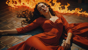 Beautiful woman laying on the burning grid - 100.jpg
