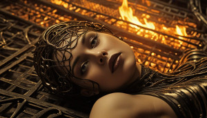 Beautiful woman laying on the burning grid - 103.jpg