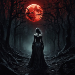 Beautiful huntress in magical forest under blood moon.jpg