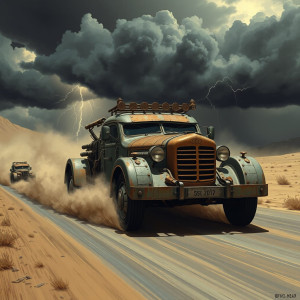 Vintage armoured car driving into vicious thunderstorm - 1.jpg