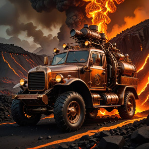 Vintage armoured car driving into lava field - 1.jpg