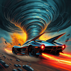 Futuristic armoured car driving into vicious tornado.jpg