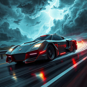 Cyberpunk armoured car driving into vicious tempest.jpg