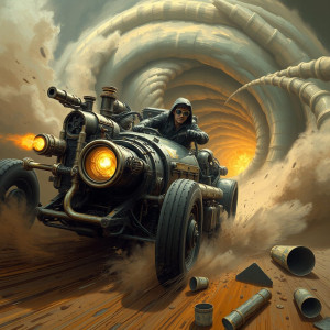 Steampunk armoured car driving into vicious cyclone.jpg