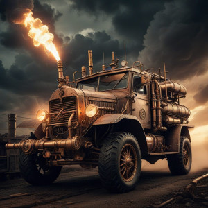 Steampunk armoured car driving into vicious cyclone - 1.jpg