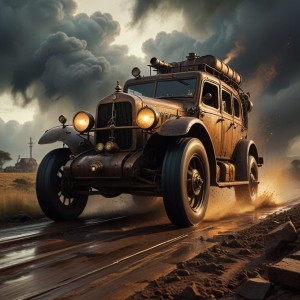 Steampunk armoured car driving into vicious cyclone - 2.jpg