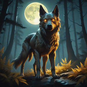 Michigan Dogman under full round blood moon.jpg