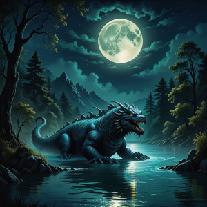 Giant river monster under full round blue moon.jpg