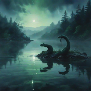 Devil's Lake under full round green moon.jpg
