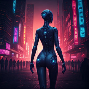 Futuristic female robot in a neon-lit cityscape - 1.jpg