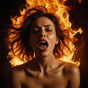 Beautiful woman burning in roaring fire - RVXL50.jpg