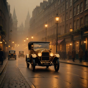 Golden vintage car in Victorian London - DXL.jpg