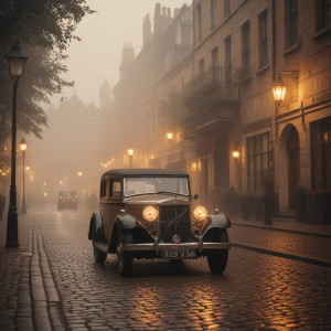 Golden vintage car in Victorian London - RVXL5.jpg