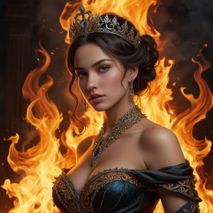 Beautiful queen burning at the stake in roaring fire - RVXL5.jpg