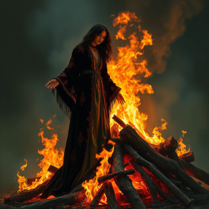 Beautiful witch burning at the stake in roaring fire - JFL.jpg