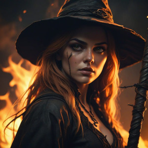 Beautiful witch burning at the stake in roaring fire - MDXL.jpg