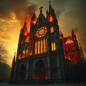 Medieval Gothic cathedral engulfed in flames.jpg