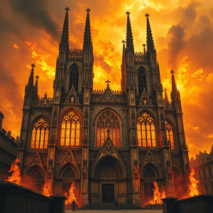 Medieval Gothic cathedral bursts into flames.jpg