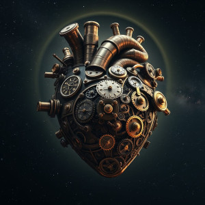 Giant steampunk heart in deep space.jpg