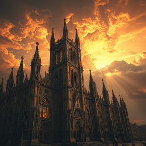 Sunset over medieval Gothic cathedral.jpg
