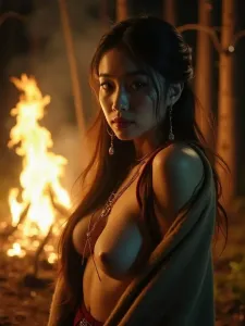 Голая азиатка у костра.webp