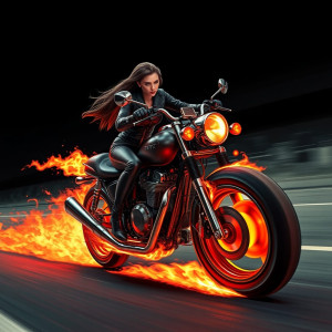 Beautiful woman on a speeding motorbike engulfed in flames.jpg
