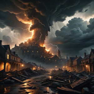 Apocalyptic tornado ravaging everything in its path in medieval city.jpg