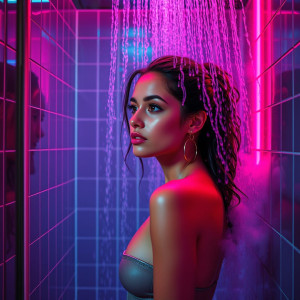 Beautiful woman in the shower in neon light.jpg