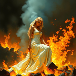 Beautiful woman on her knees on a burning pyre.jpg