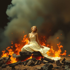 Beautiful woman on her knees on a burning pyre -JFL1.jpg
