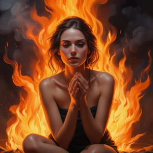 Beautiful woman on her knees on a burning pyre - КМ5.jpg