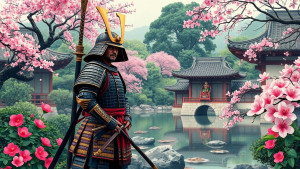 Samurai warrior in Japanese garden.jpg