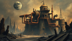 Mechanical fortress in apocalyptic landscape.jpg